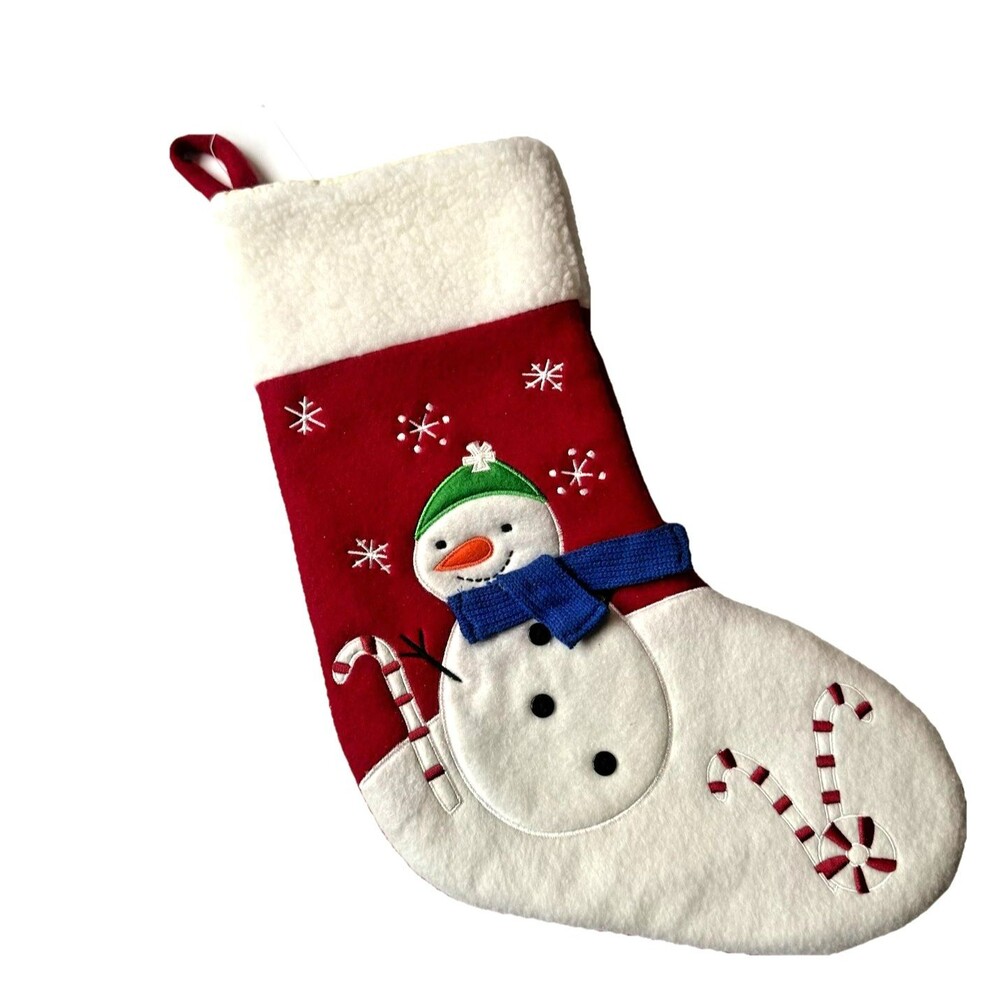 St Nicholas Square Christmas Stocking White Snowman Felt Candy Cane 3D Scarf NWT